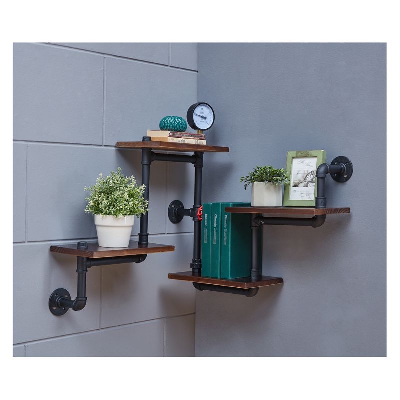 44.5" x 27.6" Tiered Horizontal Industrial Pipe Wall Shelf Brown/Black - Danya B.