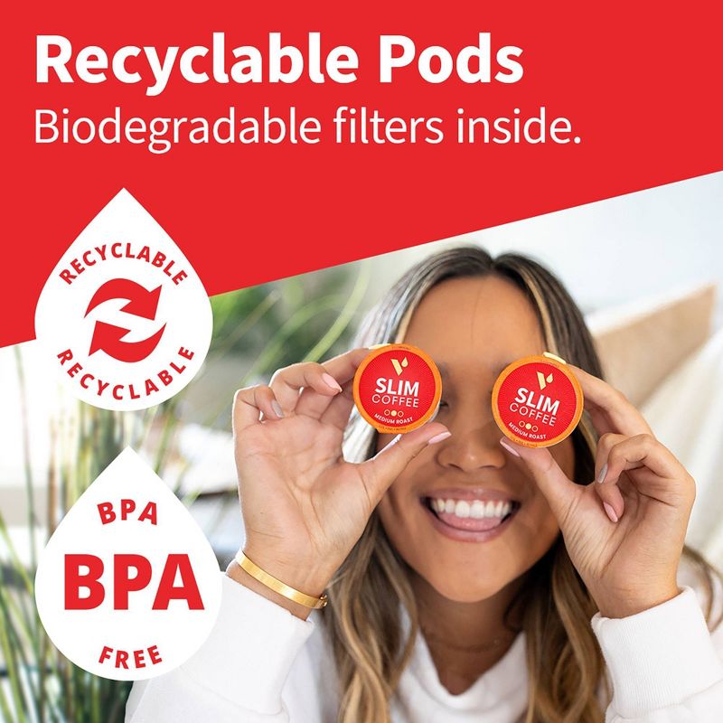 VitaCup Slim Coffee Pods (Diet & Metabolism) w/ Garcinia, Ginseng, & B Vitamins, Medium Roast - 10ct