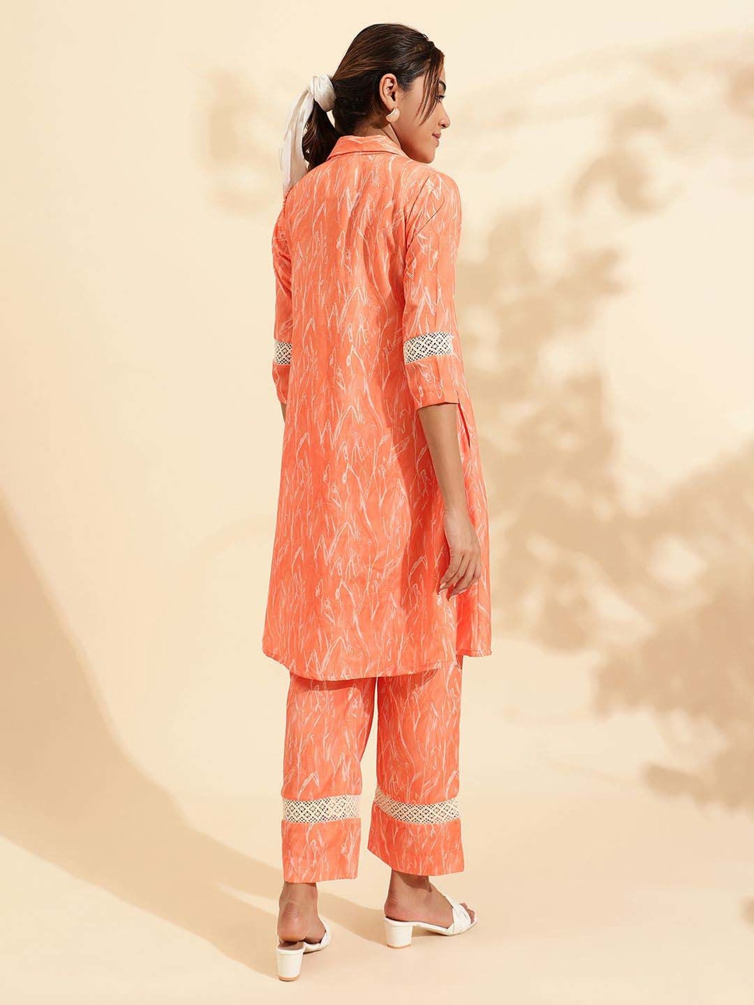 Sringam Peach Printed Co-Ord Sets