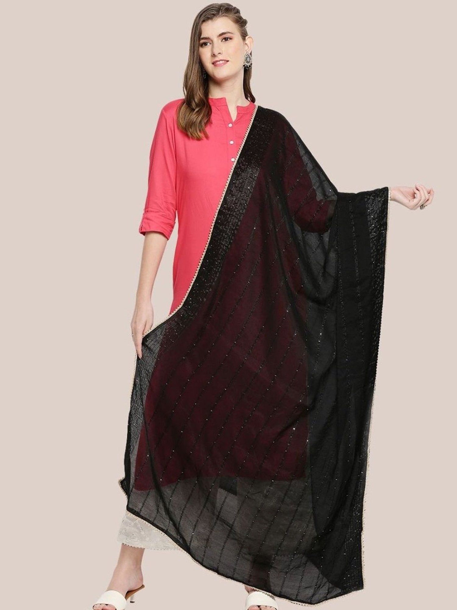 Dupatta Bazaar Black Self Pattern Dupatta