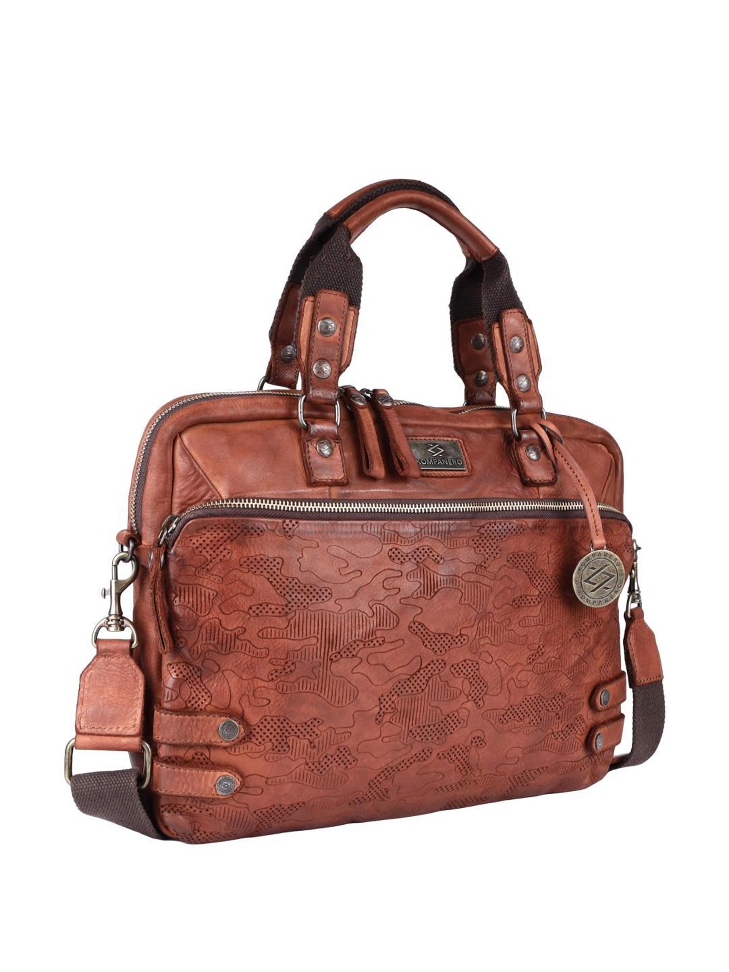 KOMPANERO Garrison Tan Textured Laptop Messenger Bag