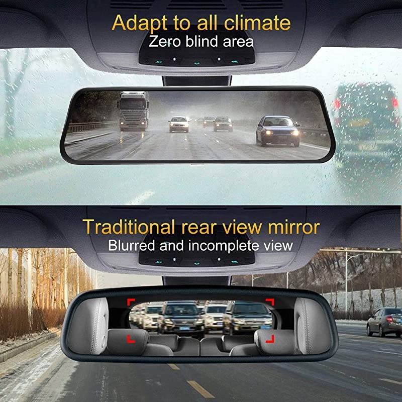 Mirror Dash Cam Dual Sony Starvis 1080P Front & Backup Camera 9.66" IPS Touch Screen Mirror Camera, G-Sensor, WDR and Night Vision