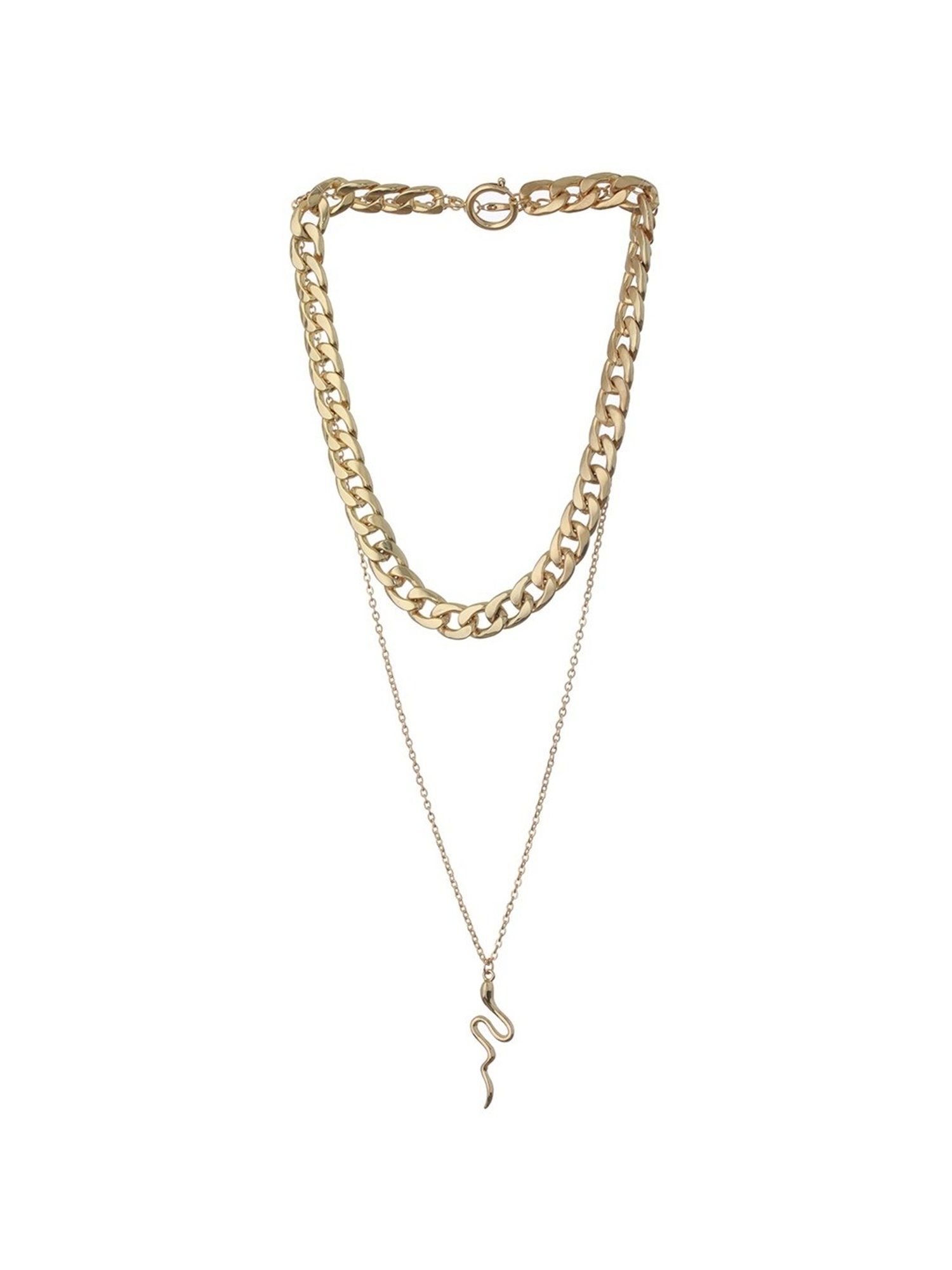 Prita by Priyaasi Dual Layered Bold Link Snake Drop Gold-Plated Necklace