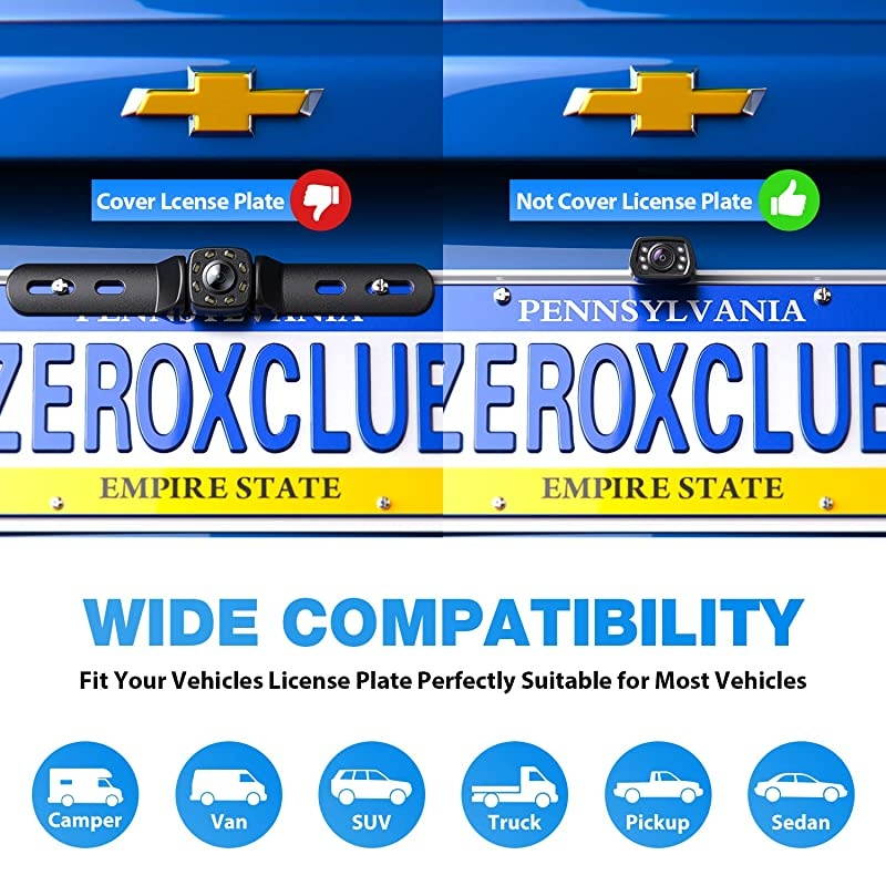 Backup Camera for Car Pickup Trucks SUVs Vans RVs License Plate Rearview Camera Night Vision IP69 Waterproof Wide ViewB01