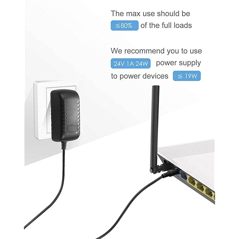 24V 1A DC Power Supply Adapter Converter 100~240V AC to DC 24 Volt 24W 1000mA 800mA 650mA 500mA Transformer 55mm x 25mm 21mm Tip for Oil Diffuser Humidifier CCTV Camera DC Pump Pack of 2