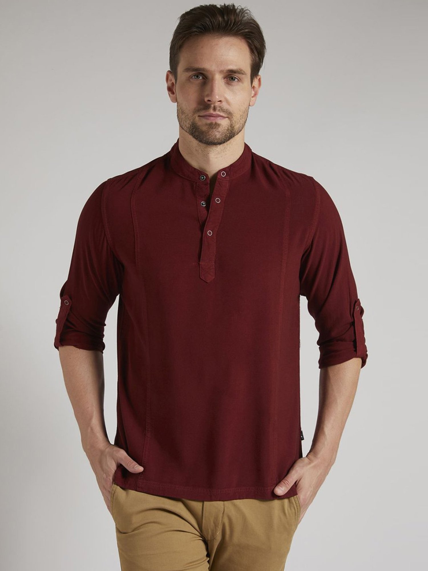 Identiti Brown Tapered Fit Short Kurta