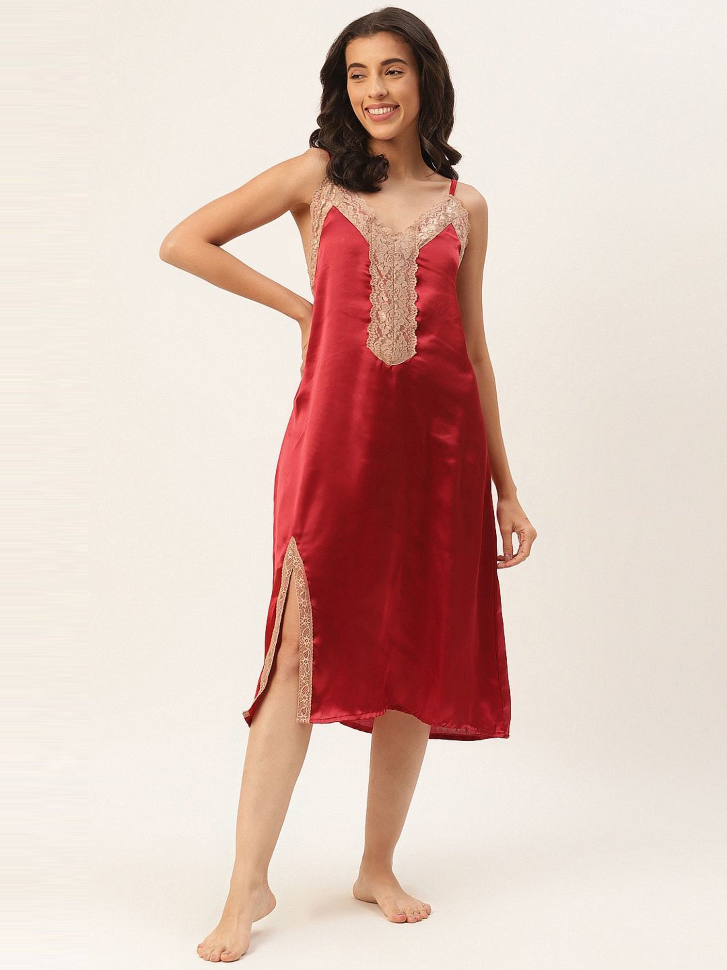 Ms.Lingies Maroon Lace Work Nighty