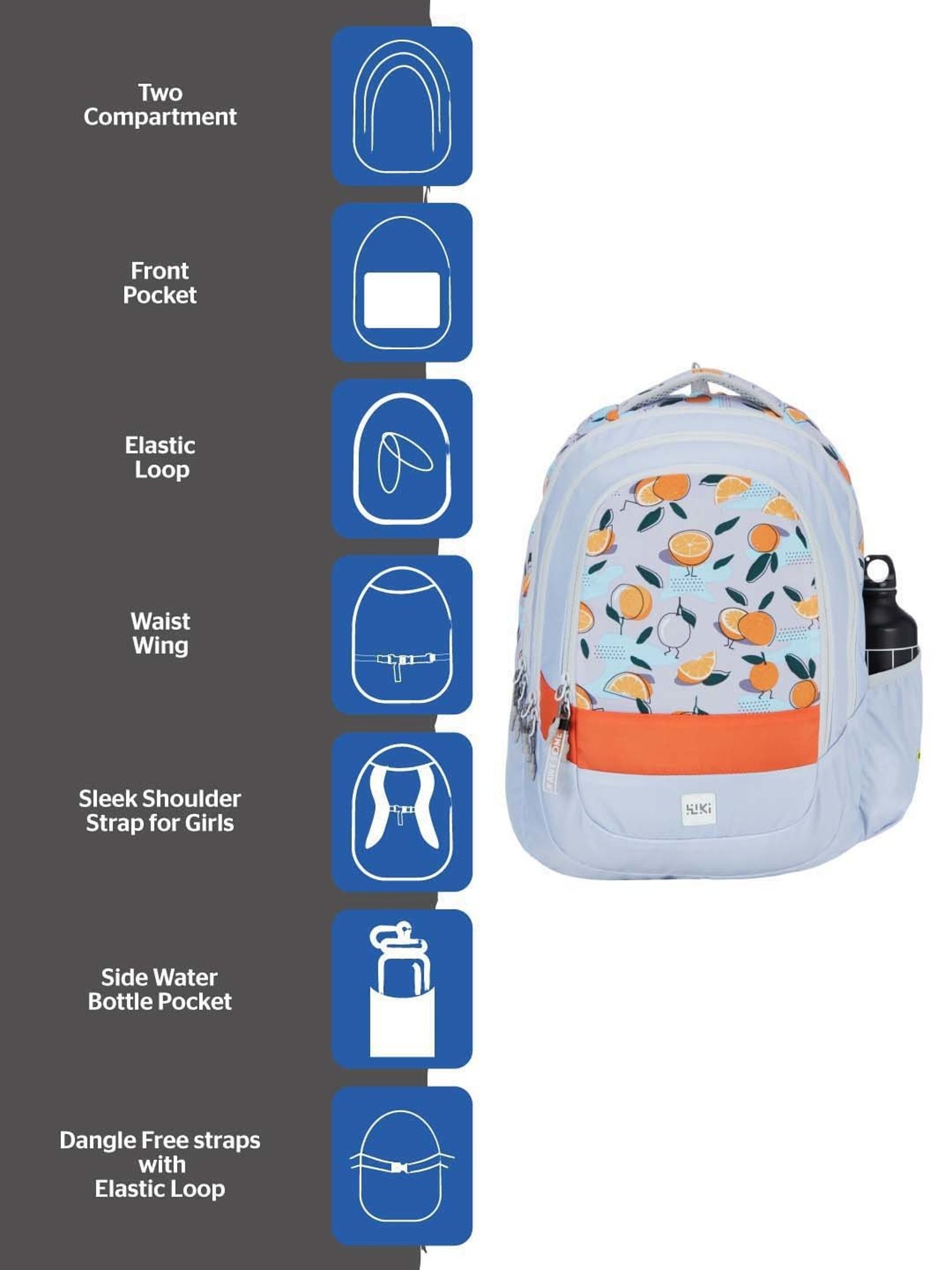 Wiki 27.5 Ltrs Grey Medium Backpack