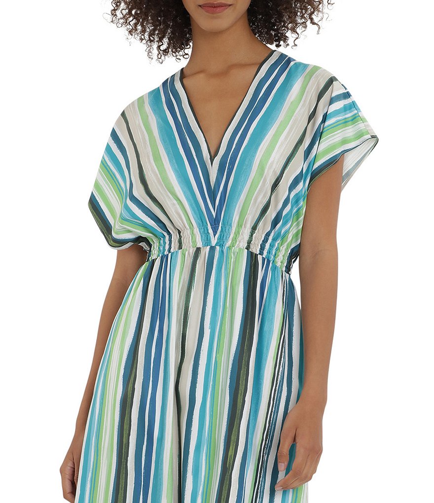 Maggy London V-Neck Stripe Ruffle Hem Maxi Dress