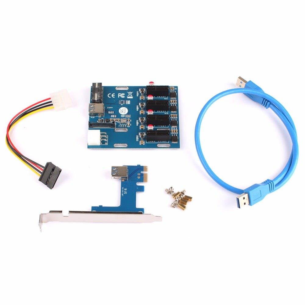 PCI-E 1X Expansion Kit 1 to 4 Ports Switch Multiplier Hub Riser Card USB 3 Cable #247635