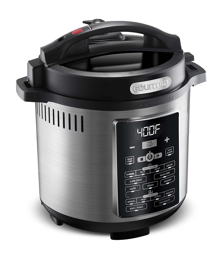 Gourmia Single Lid Stainless Steel 6-Quart Pressure Cooker Air Fryer Combo