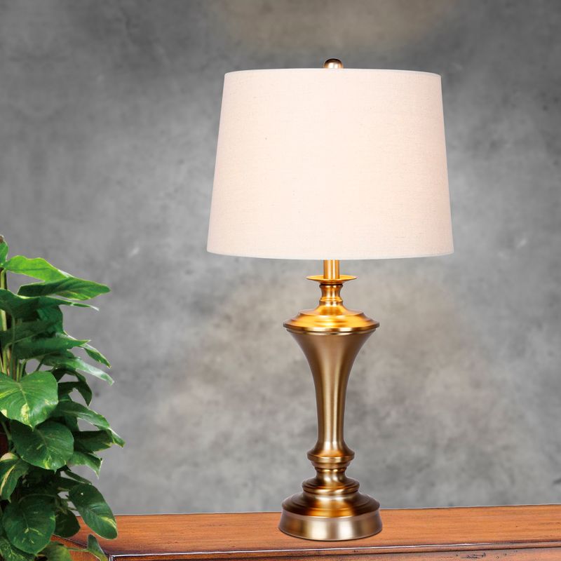 2pk Pedestal Base Metal Table Lamps in Plated Antique Gold  - Fangio Lighting