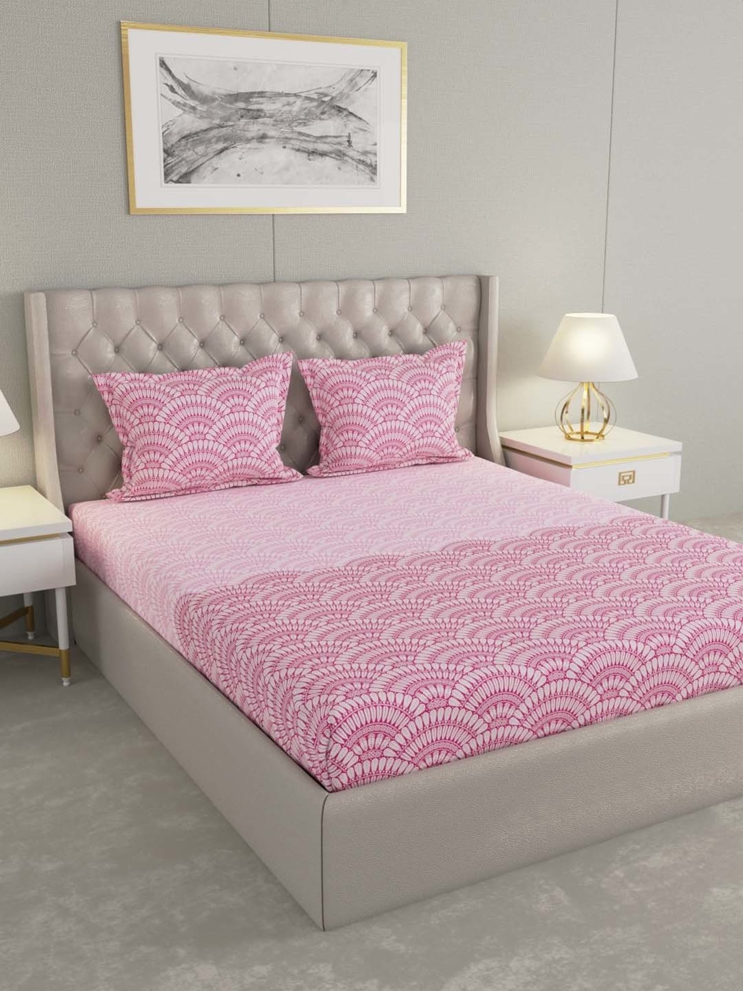 House This Juniper Blue Cotton 600 TC Double Size Bedsheet With Pillow Covers