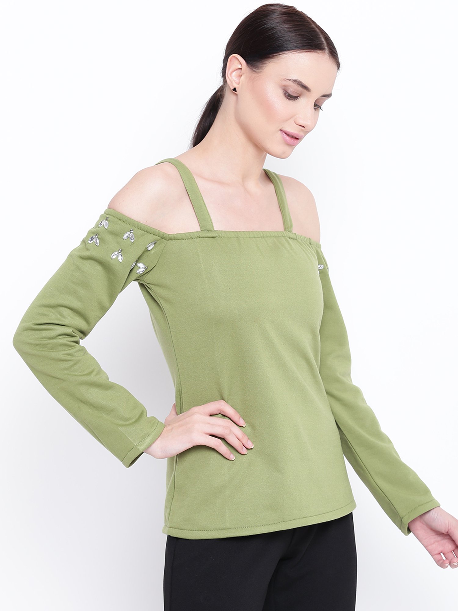 Belle Fille Green Embellished Sweatshirt