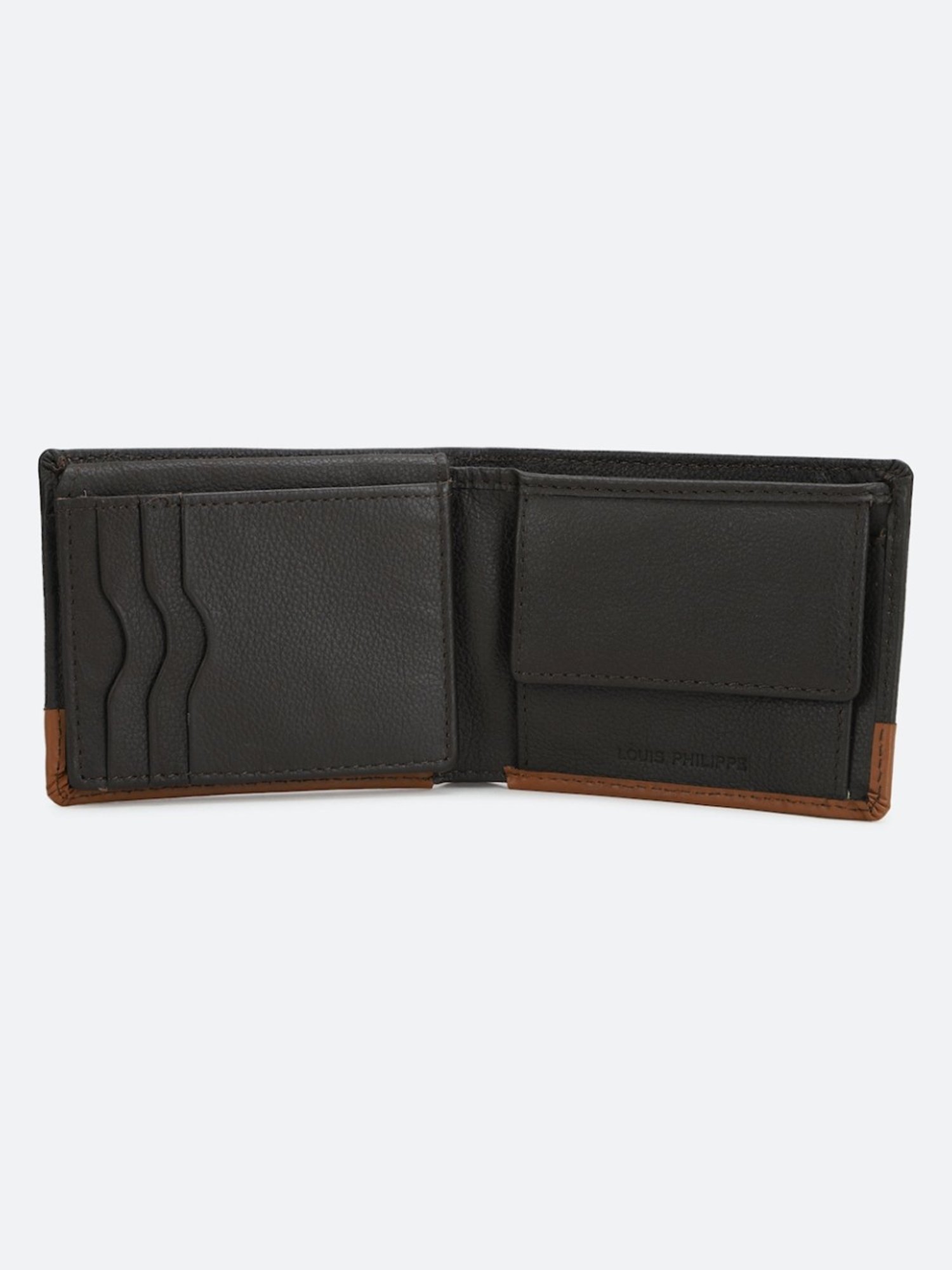 Louis Philippe Black & Brown Leather Paneled Bi-Fold Wallet
