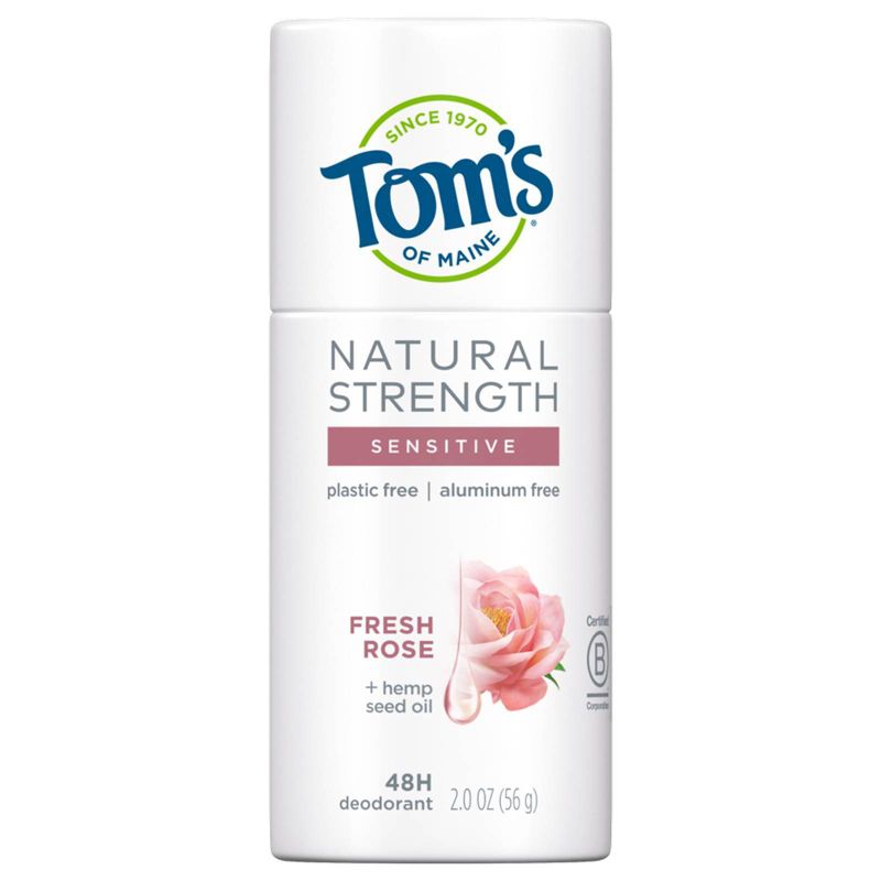 Tom's of Maine Natural Strength Plastic-Free Deodorant with Hemp Seed Oil, Fresh Rose  - 2oz