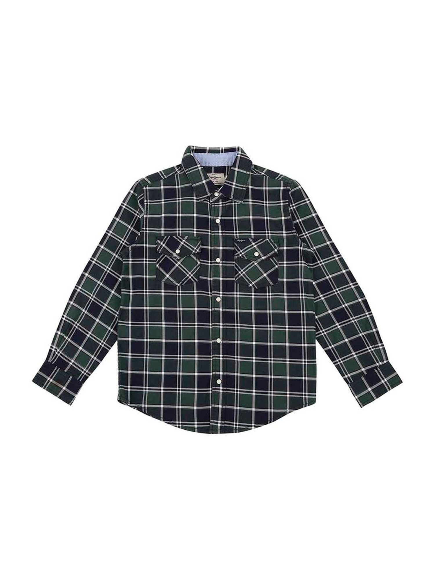 Pepe Jeans Kids Green & Black Cotton Chequered Full Sleeves Shirt