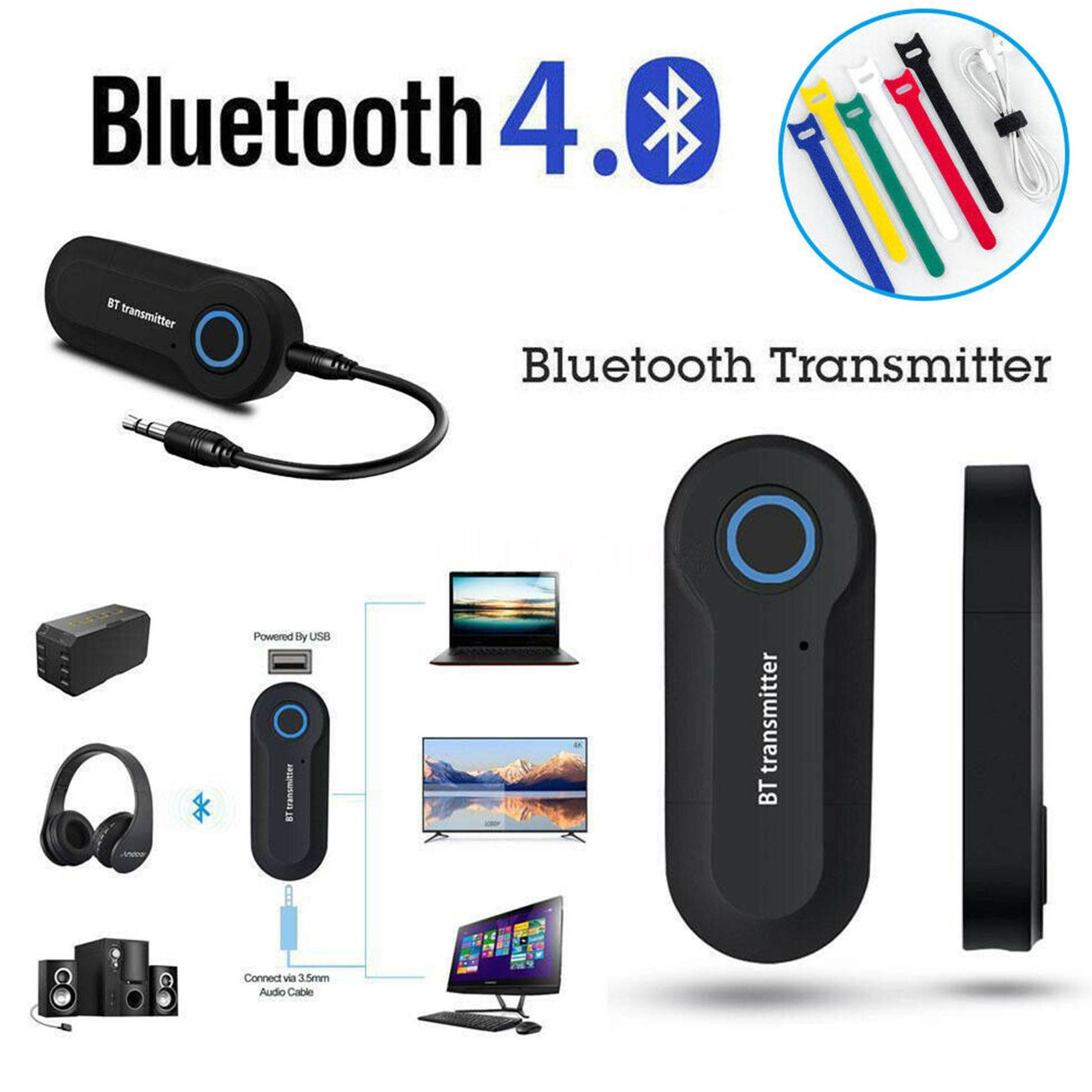Bluetooth 4.0 Transmitter Audio BT400 Wireless Adapter 3.5mm Jack A2DP TV Stereo