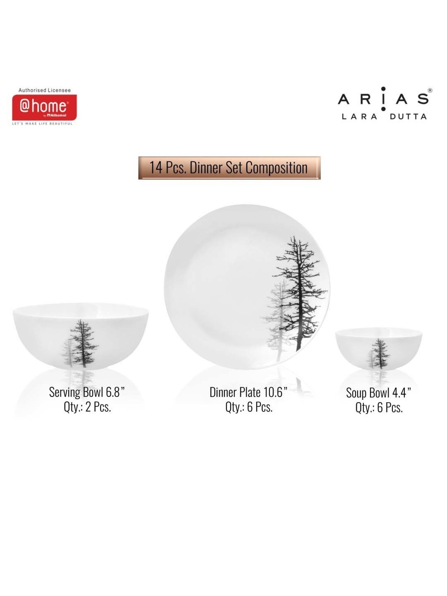 @home Moon Winter Forest White & Grey Glass Dinner Set