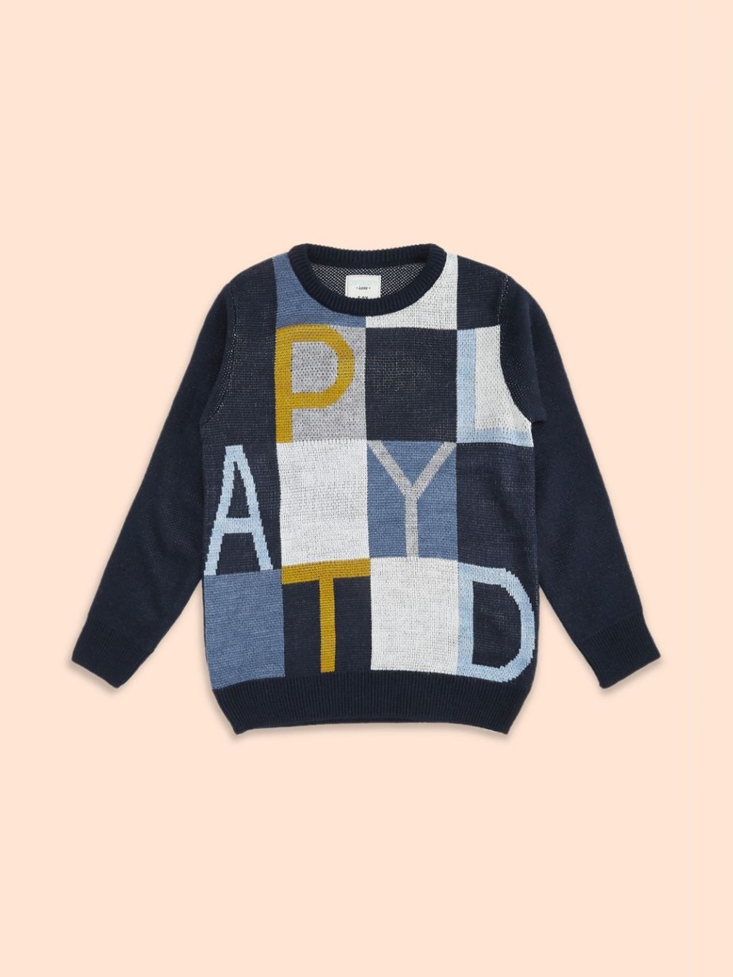 Pantaloons Junior Navy & Grey Cotton Printed Full Sleeves Sweater