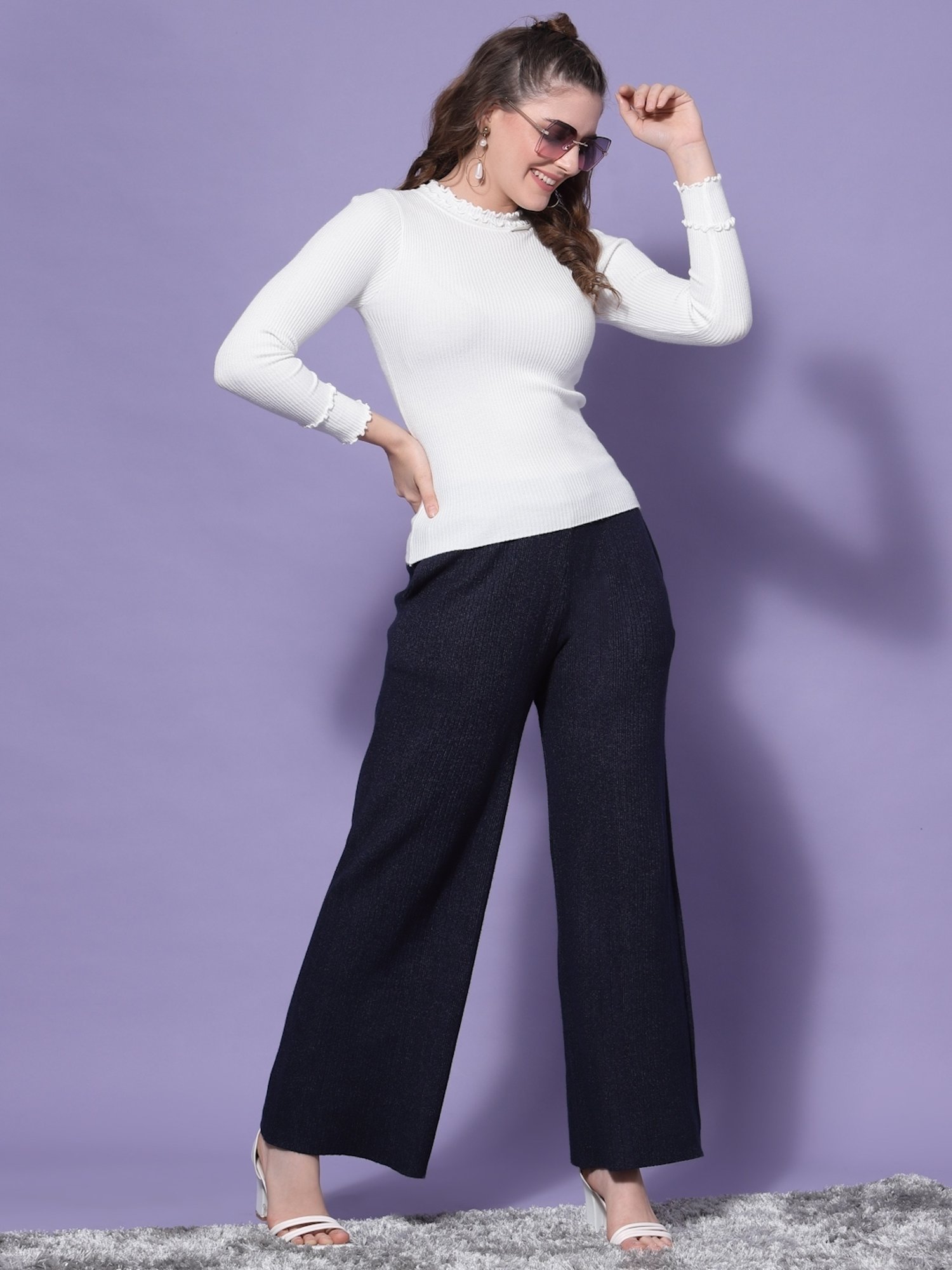 Mafadeny Navy Mid Rise Palazzos