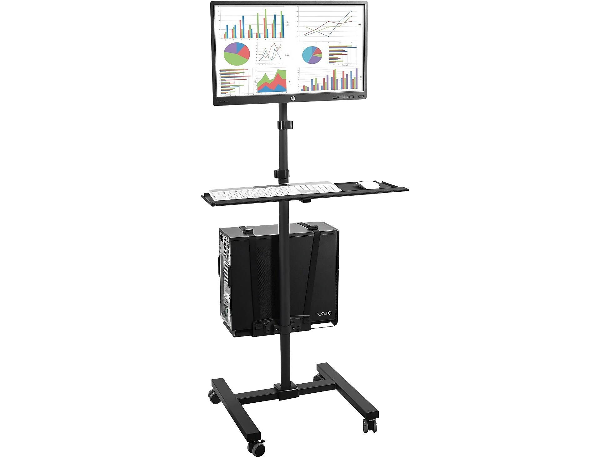 Mount-It! Rolling Computer Cart | Mobile Workstation with Tray Monitor Mount and CPU Holder