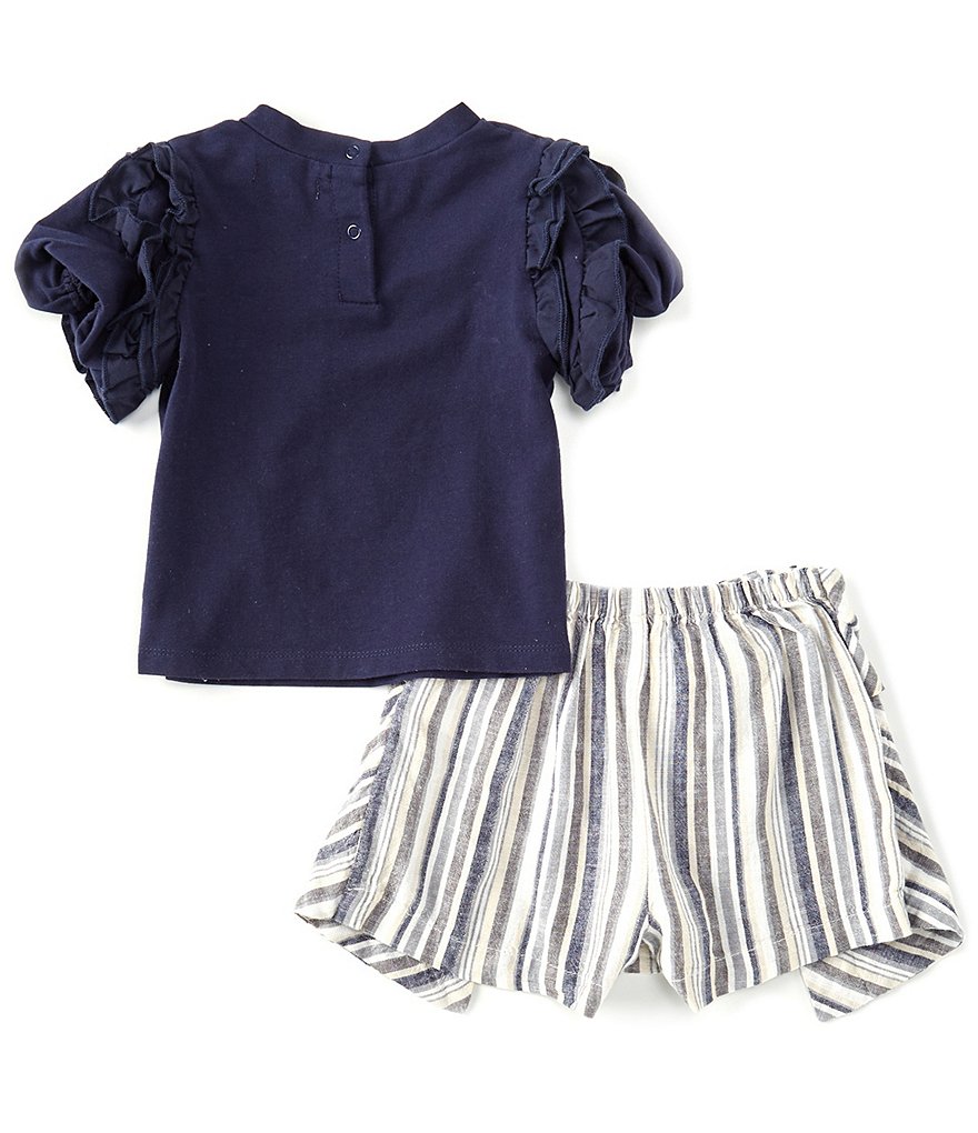 Habitual Baby Girls 12-24 Months Short-Sleeve Pleated Top & Striped Shorts Set