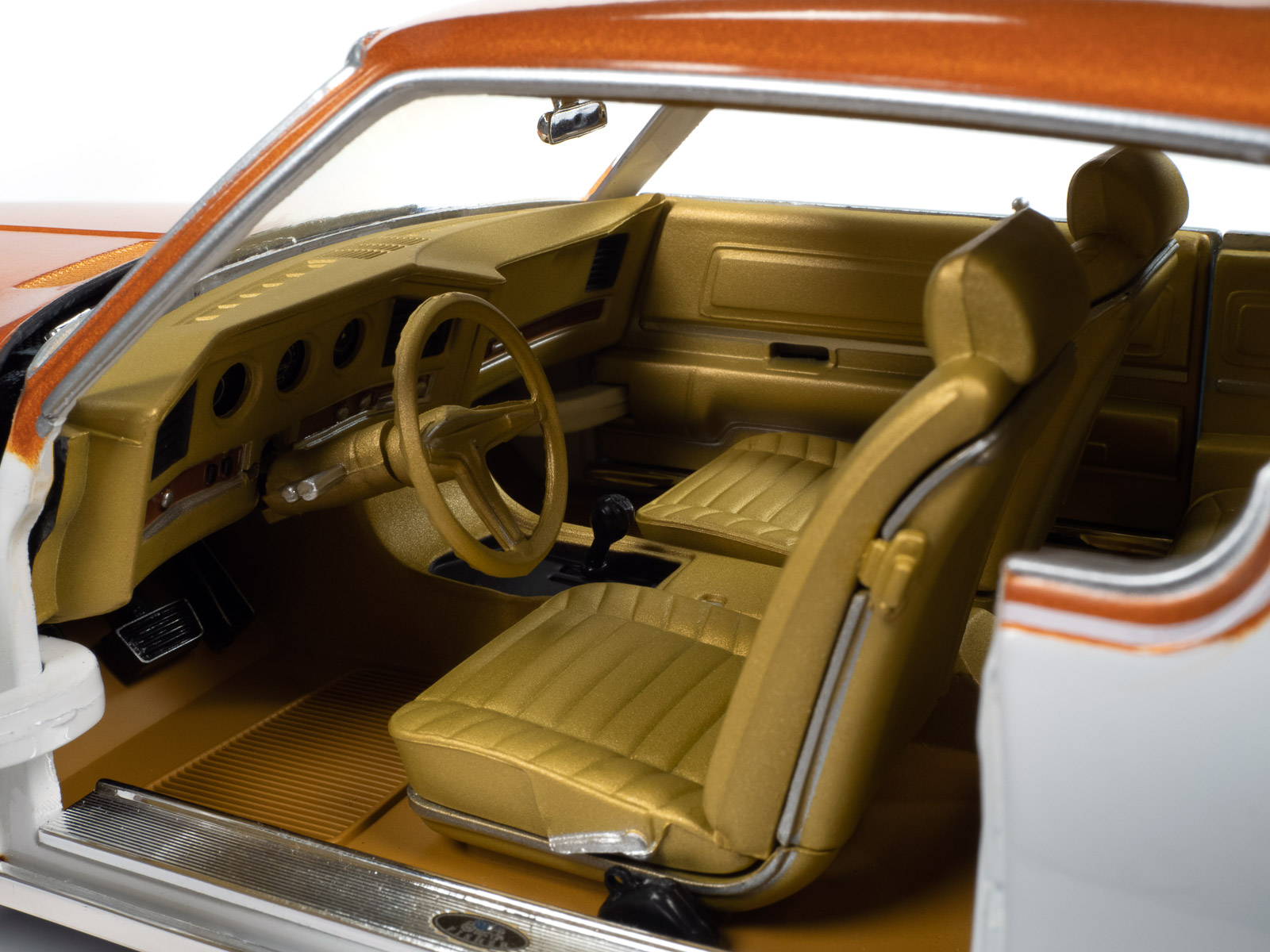 1969 Pontiac Royal Bobcat Grand Prix Model J Cameo White with Firefrost Gold Hood and Top with Gold Interior "American Muscle" Series 1/18 Diecast Model Car by Auto World