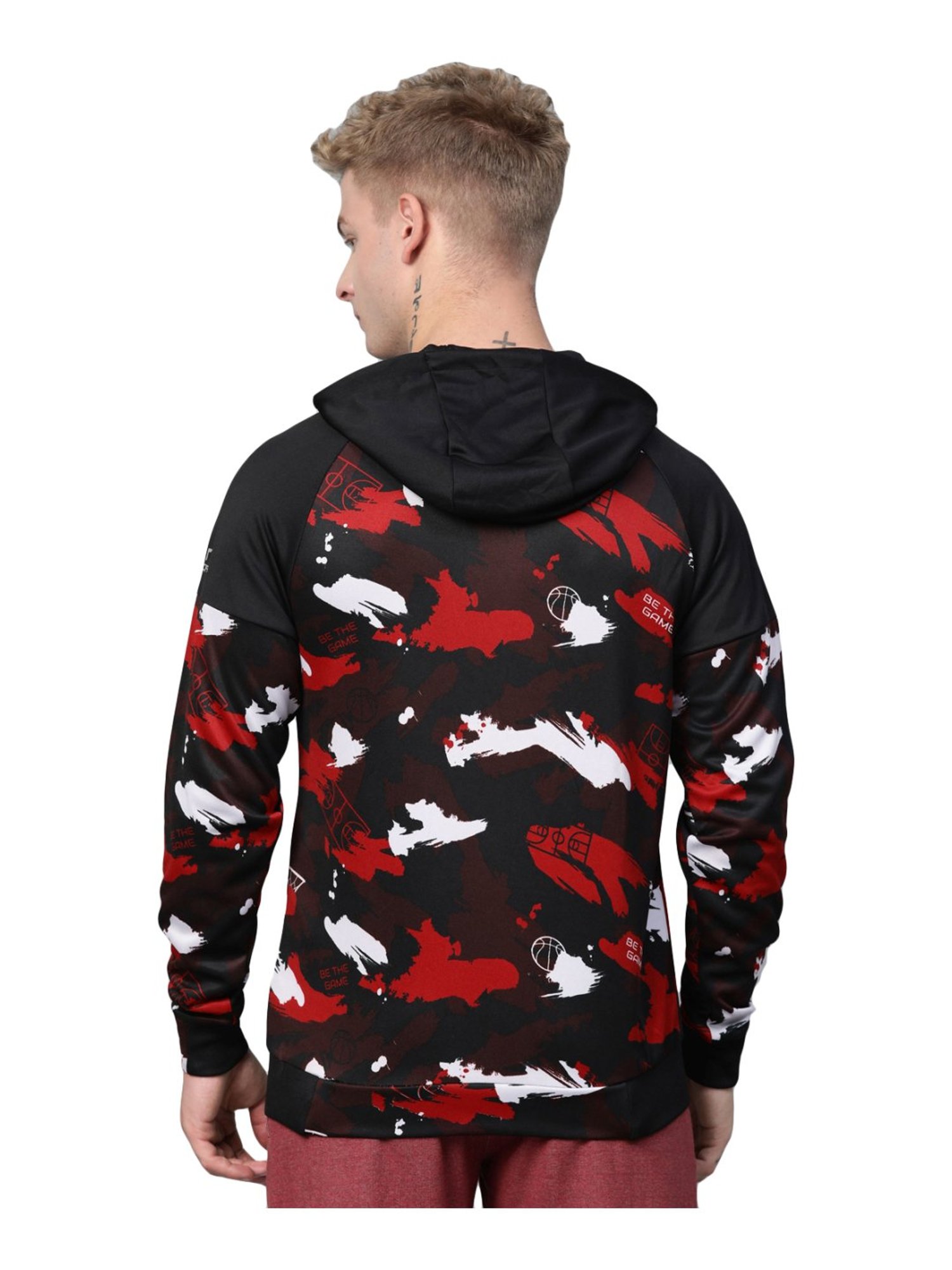 ALCIS Red & Black Regular Fit Camouflage Hooded Sweatshirt