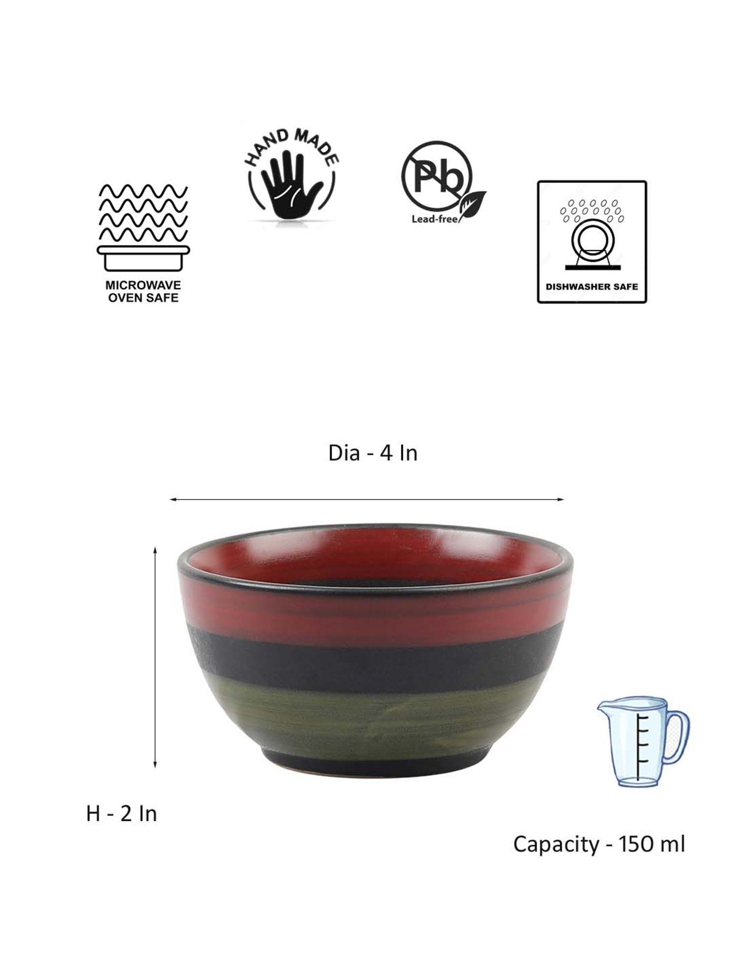 VarEesha Hunar Green & Red Ceramic Veg Bowls (150 ml) - Set of 4