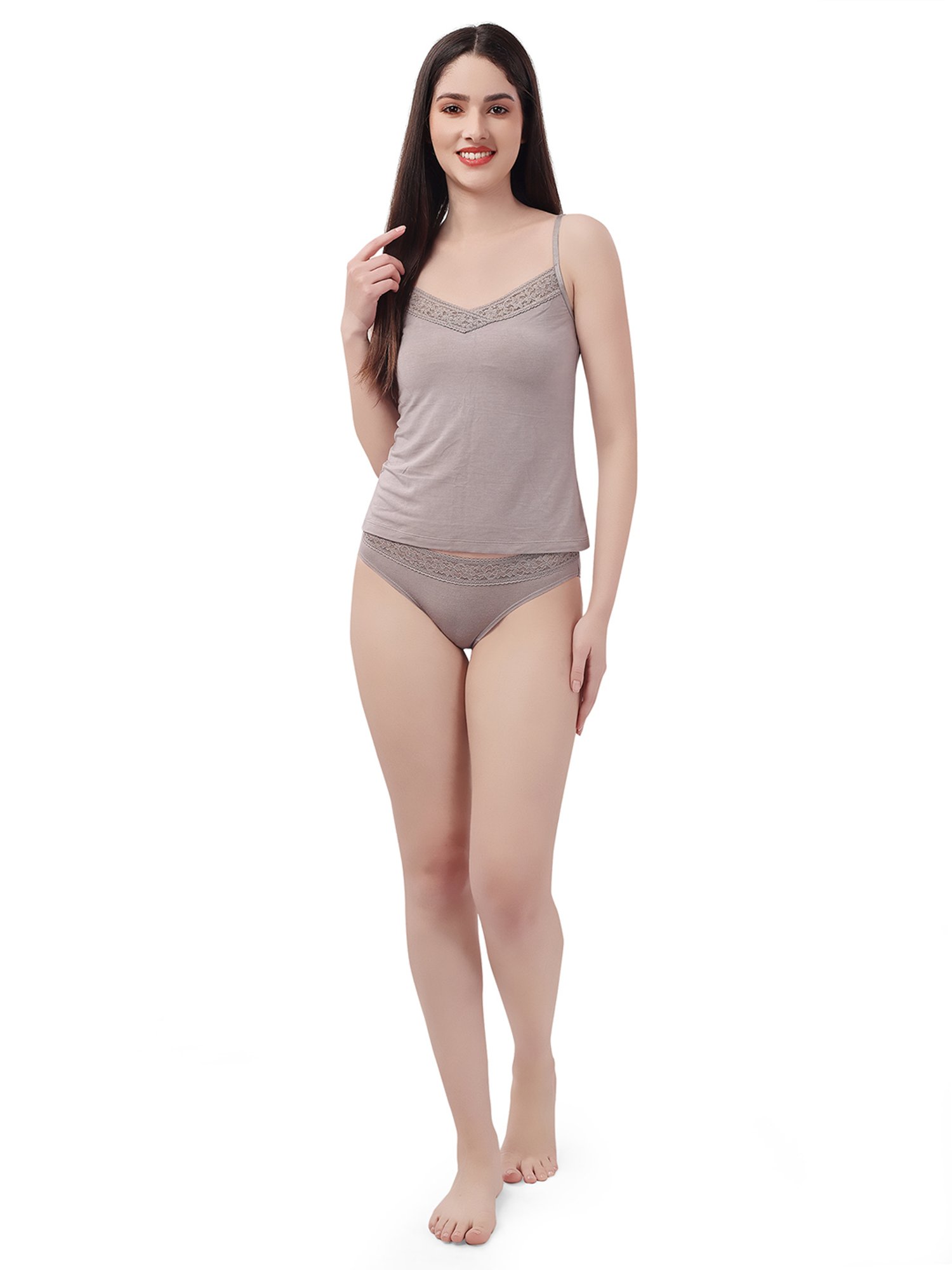 Soie Grey Self Design Camisole