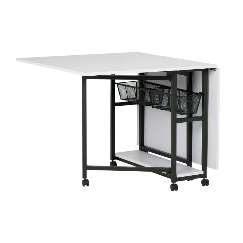 30" Fixed Height Mobile Fabric Cutting Table with Storage Charcoal/White - Sew Ready