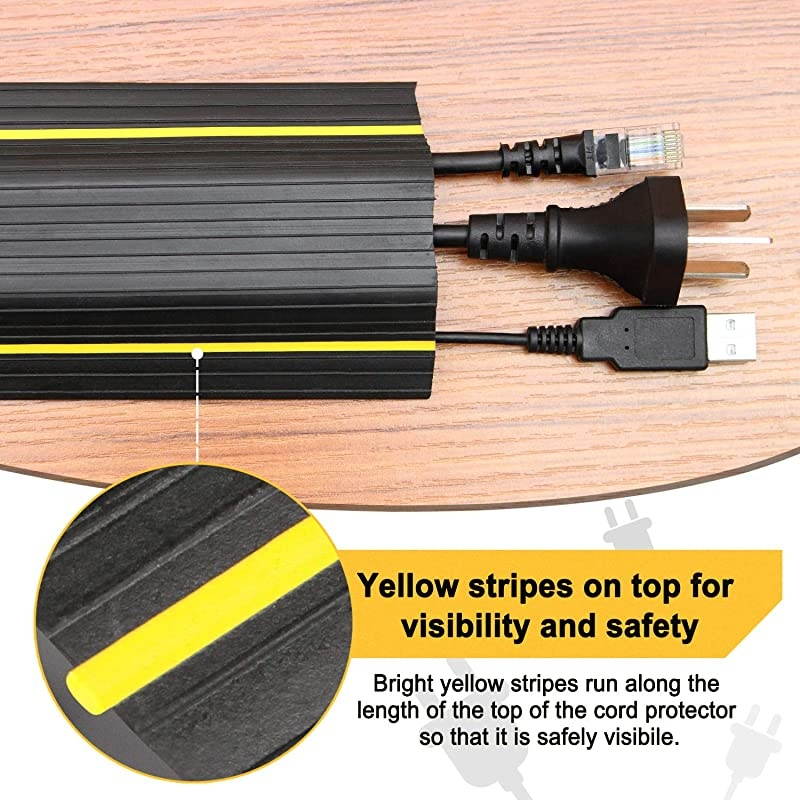 Cable Cover 65 Ft Cord Protector 3 Channels Contains Cords Cables and Wires Perfect for Office Home Workshop Warehouse Concert or Other Outdoor Surroundings Black