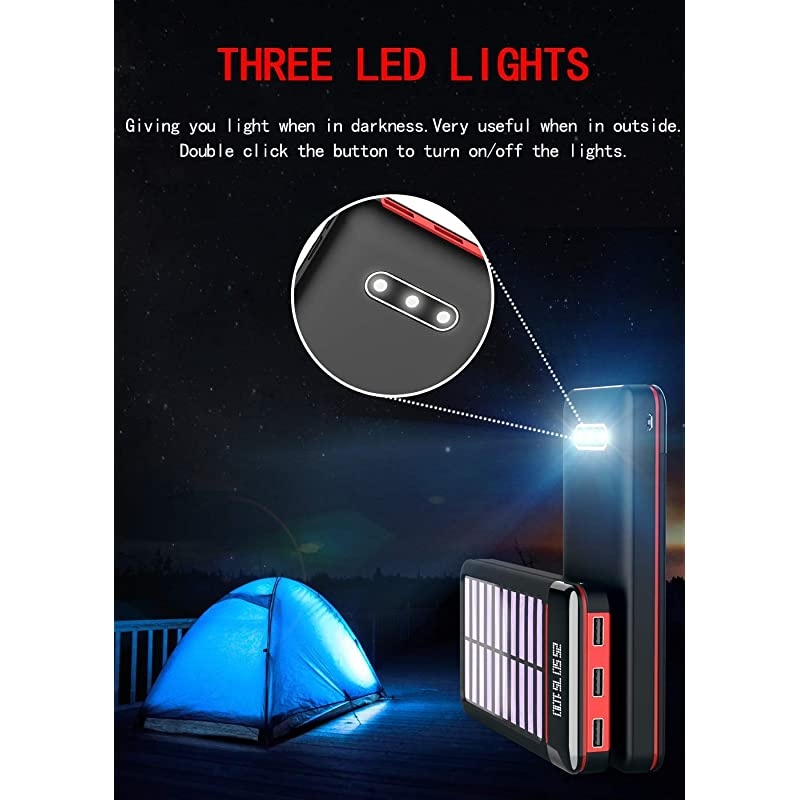 Portable Charger 25000mAh Power Bank Battery High Capacity with Digital Display LCD Screen, 3 USB Output & 2 Input, Compatible Smartphone, Tablet and More (Red)