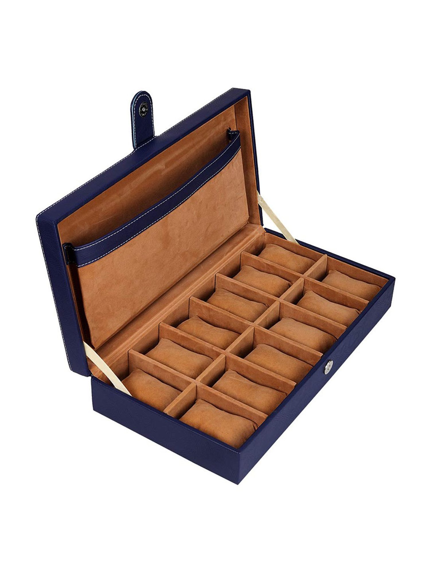 Leather World Blue Watch Box Holder Organizer Case in 12 Slots