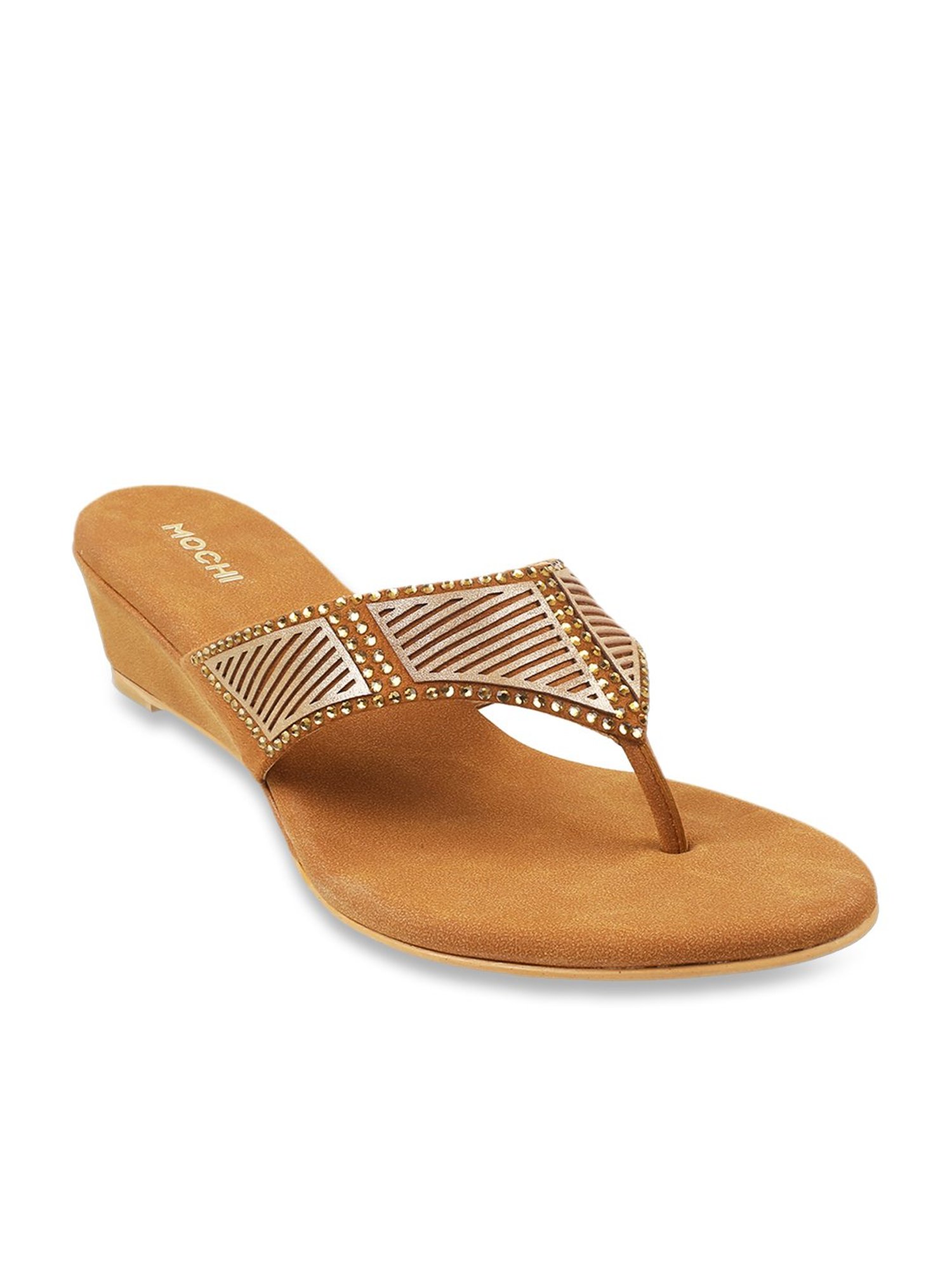 Mochi Women's Antique Gold Thong Wedges