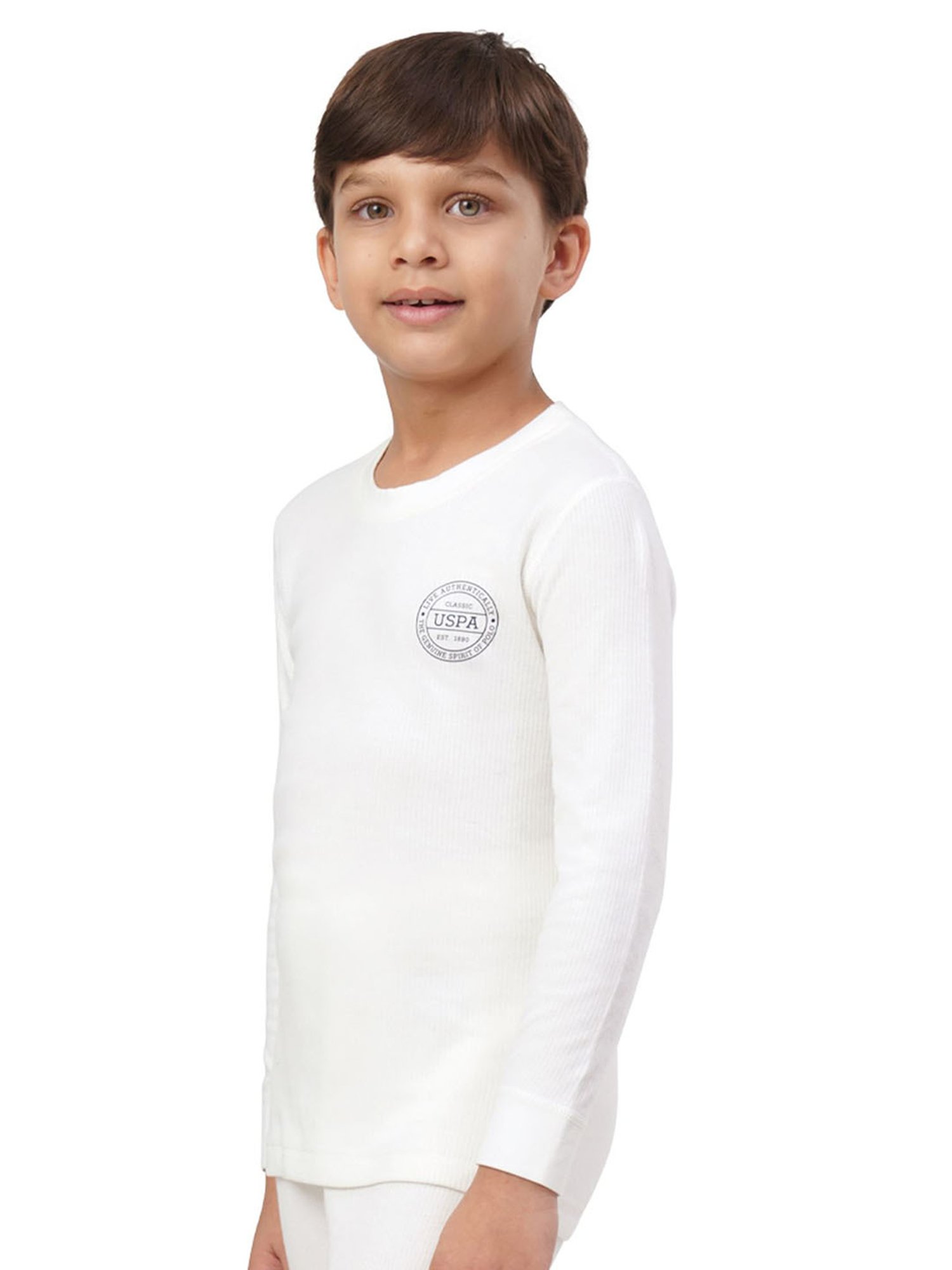 U.S. Polo Assn. Kids White Solid Full Sleeves Thermal T-Shirt