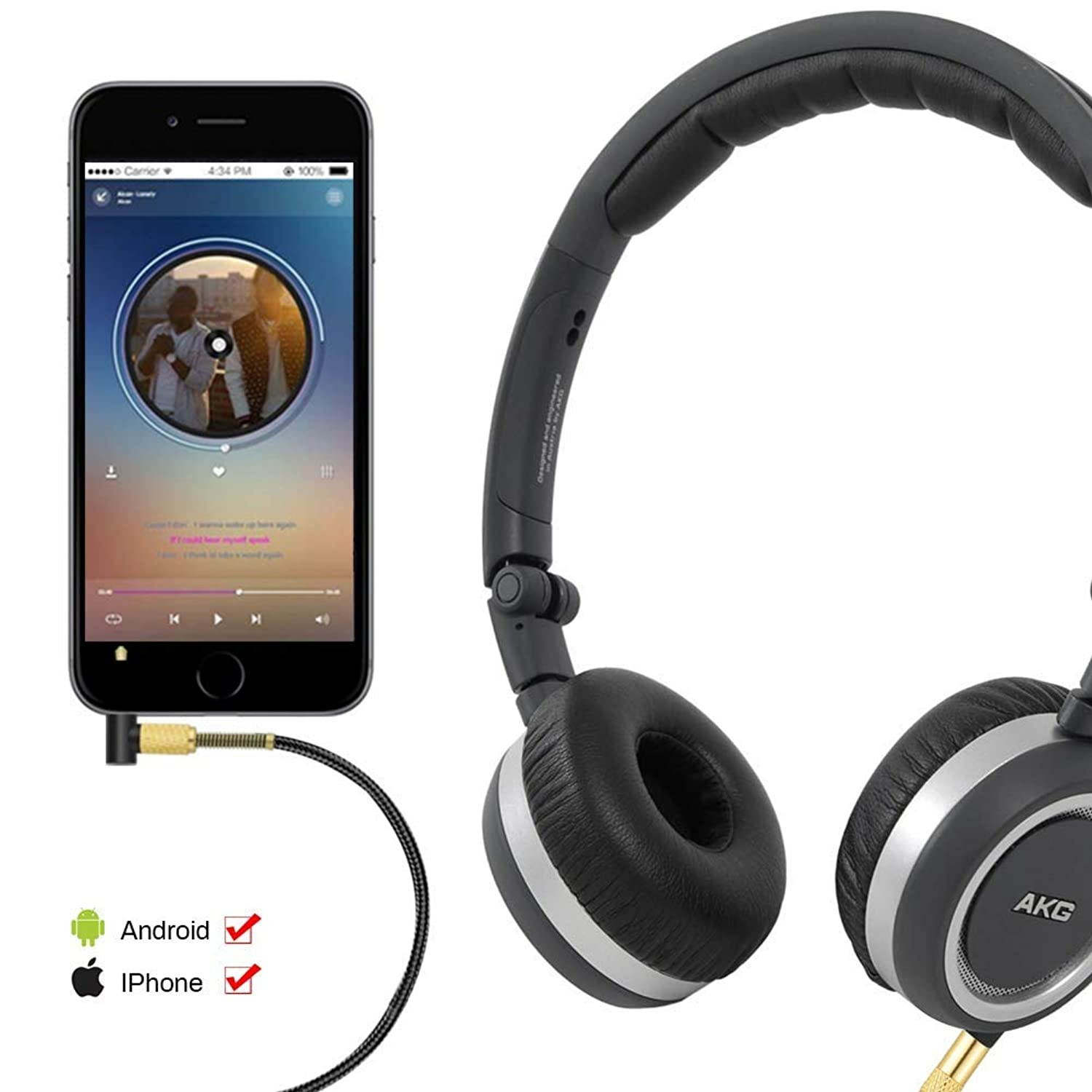 K450 Cable, Replacement Audio Cable Braided Wire Cord with Mic Compatible with AKG K450 K430 K451 K452 K480 Q460 Headphones, 4.6ft/1.4m (with Mic)