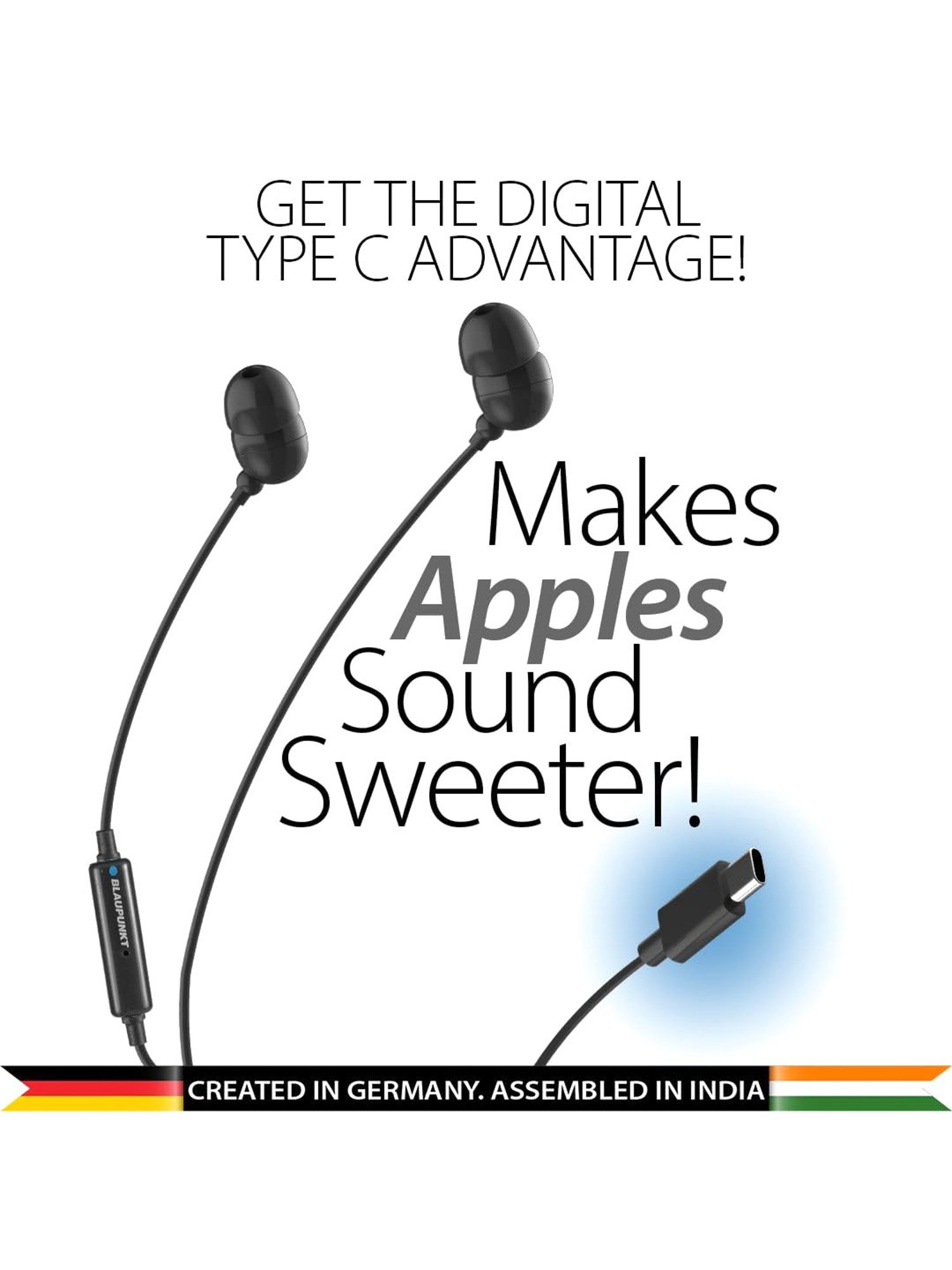 Blaupunkt EM06 in-Ear Type C Wired Earphone with Mic, Deep Bass HD Sound & Noise Isolation (Blue)