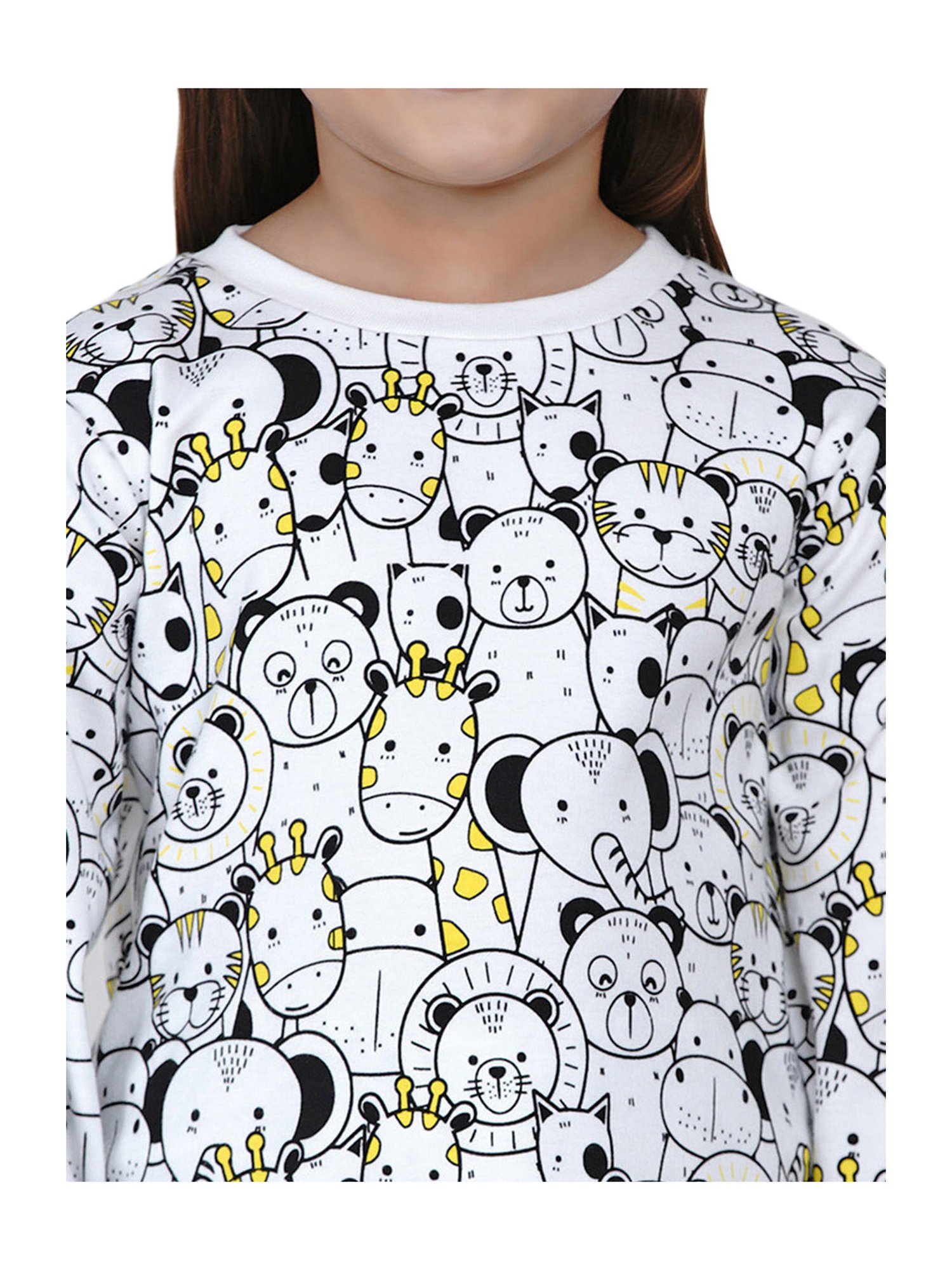 Berrytree Organic Girls Black Cotton Animals Print Night Suits