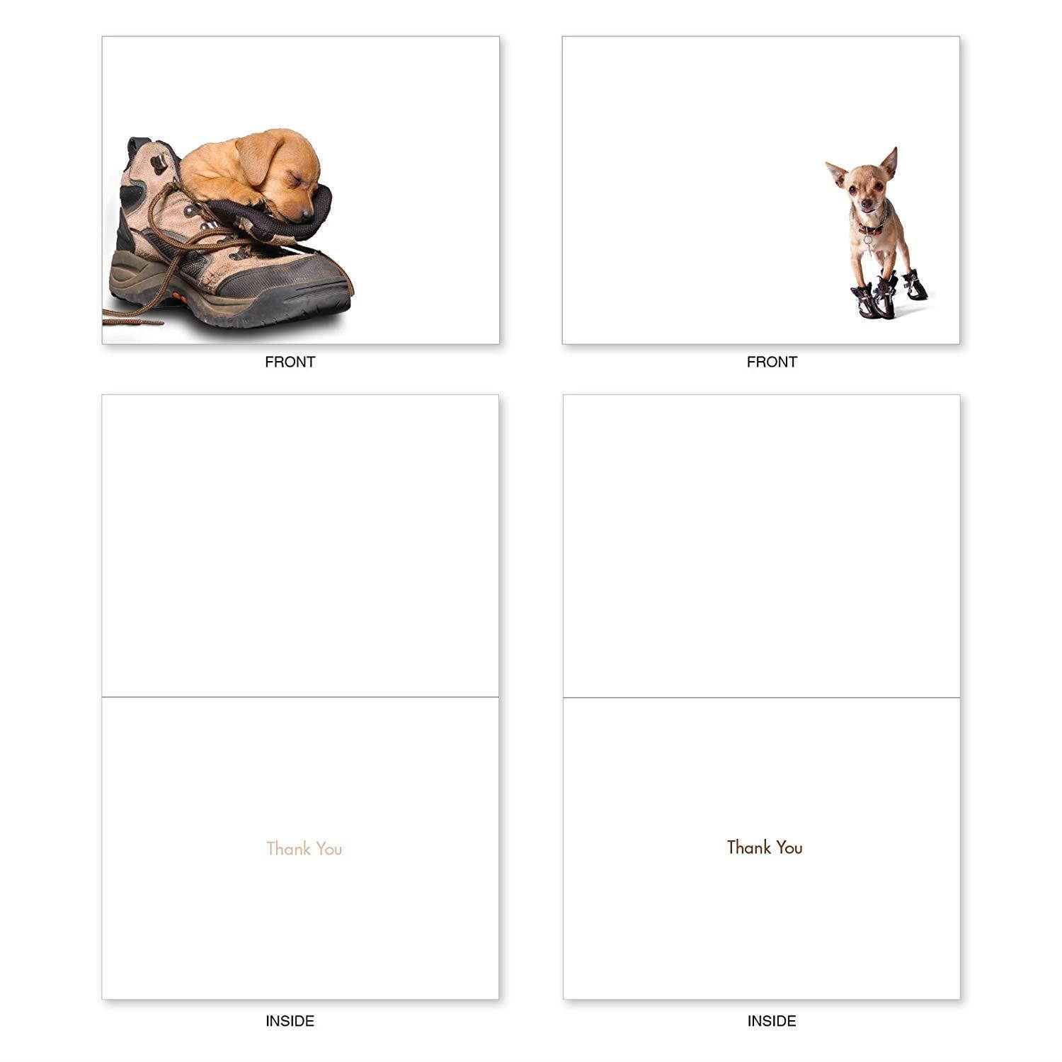 10 Adorable Puppy Thank You Note Cards with Envelopes (4" x 5 &frac14;") All-Occasion &lsquo;These Boots Are Made for Puppies&rsquo; - Boxed Dog Stationery Notecard Set #M2980TYG