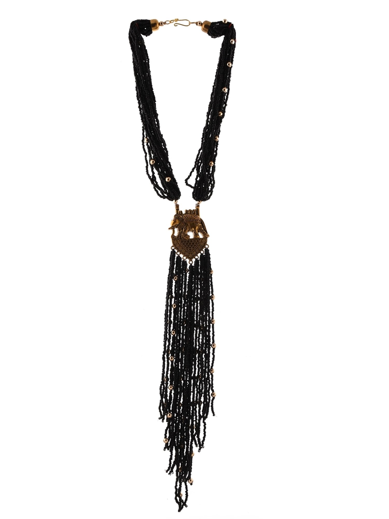 Imli Street Black Golden Long Beaded Handcrafted Necklace