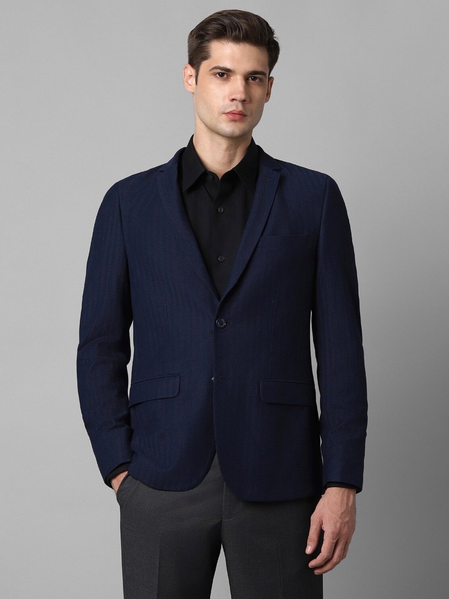 Louis Philippe Sport Navy Slim Fit Striped Blazer