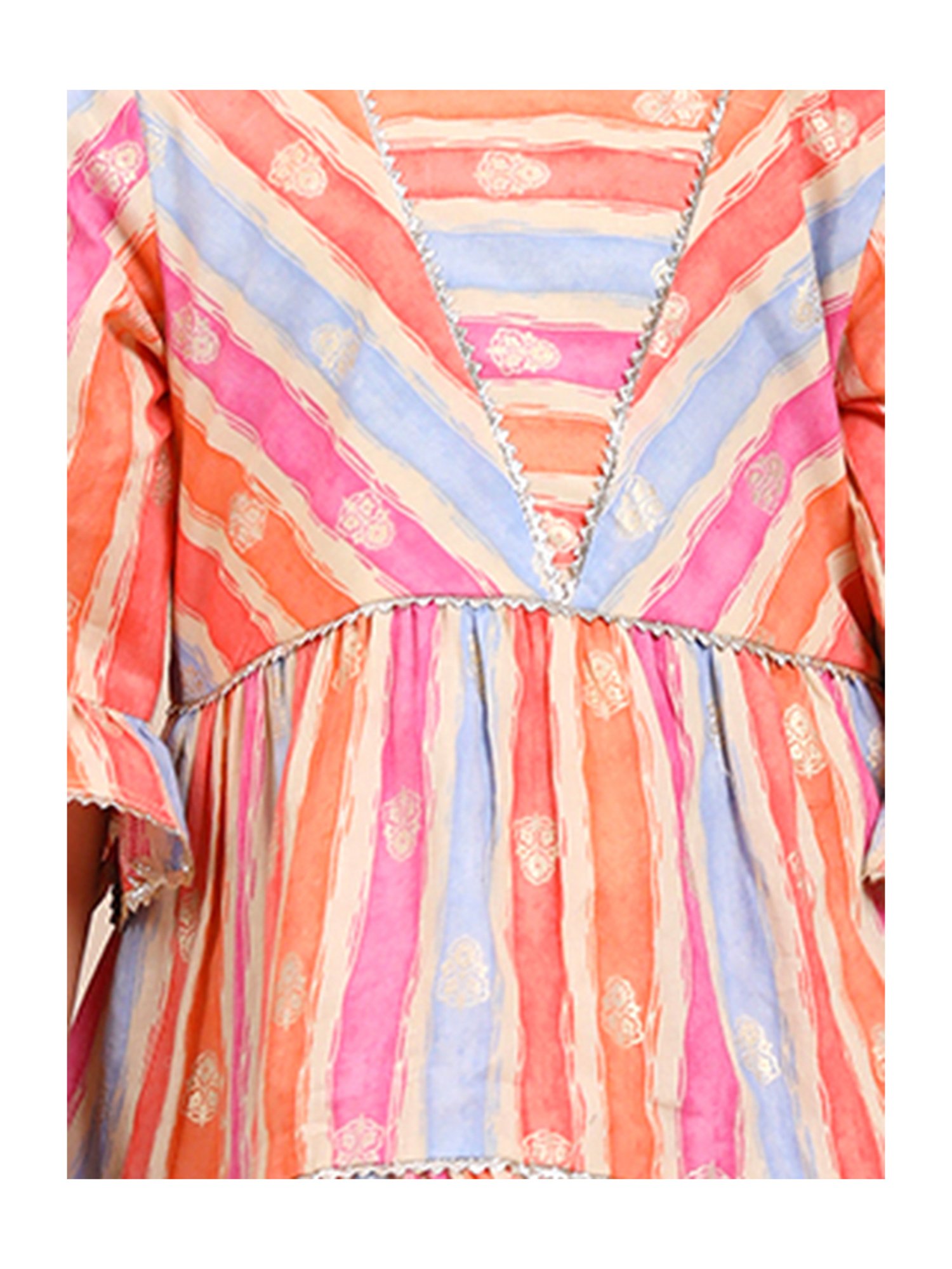 Budding Bees Girls Multicolor Striped Dress with Hairband