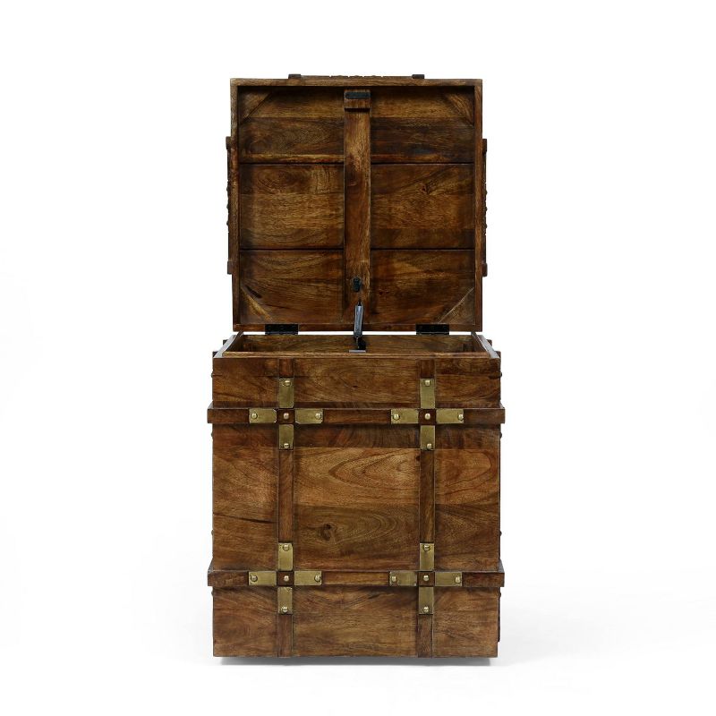 Tucker Handcrafted Boho Wood Storage Trunk Natural/Brass - Christopher Knight Home