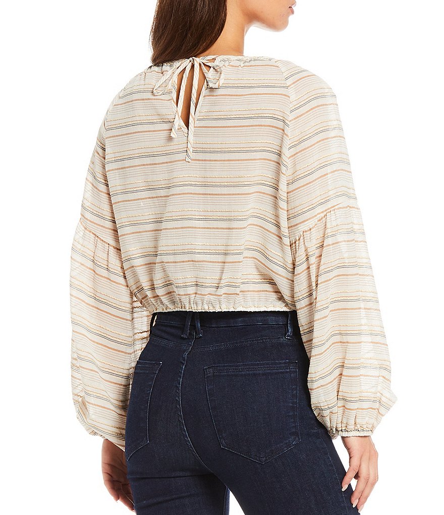 Gianni Bini Woven Serena Long Sleeve Striped Tie Detail Blouse