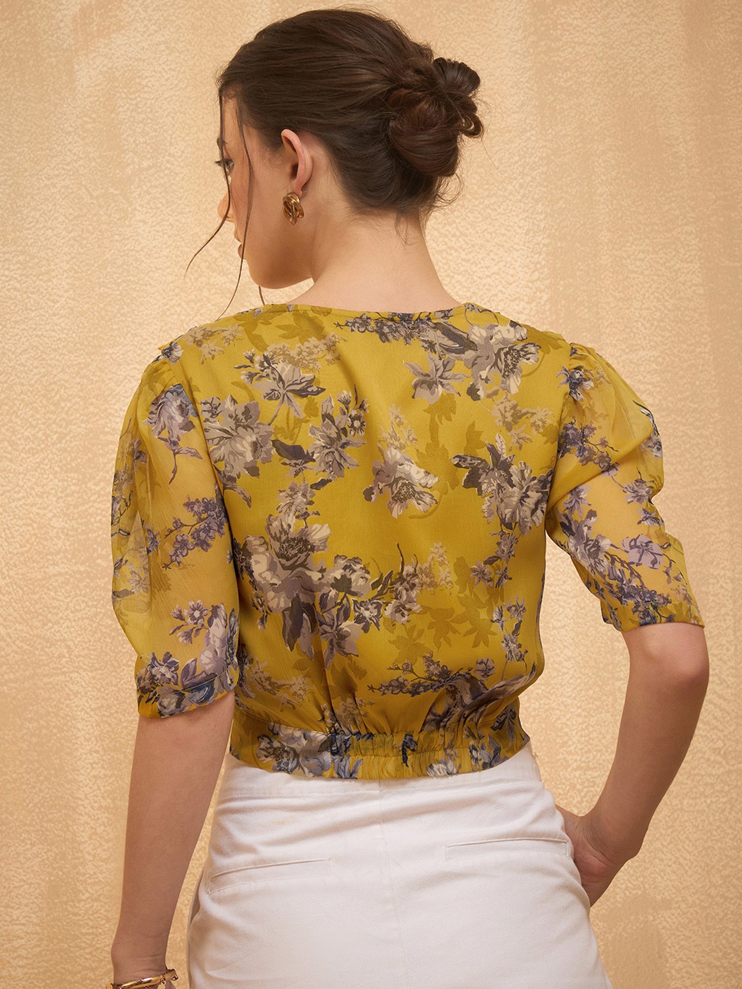 Rare Yellow Floral Print Crop Top