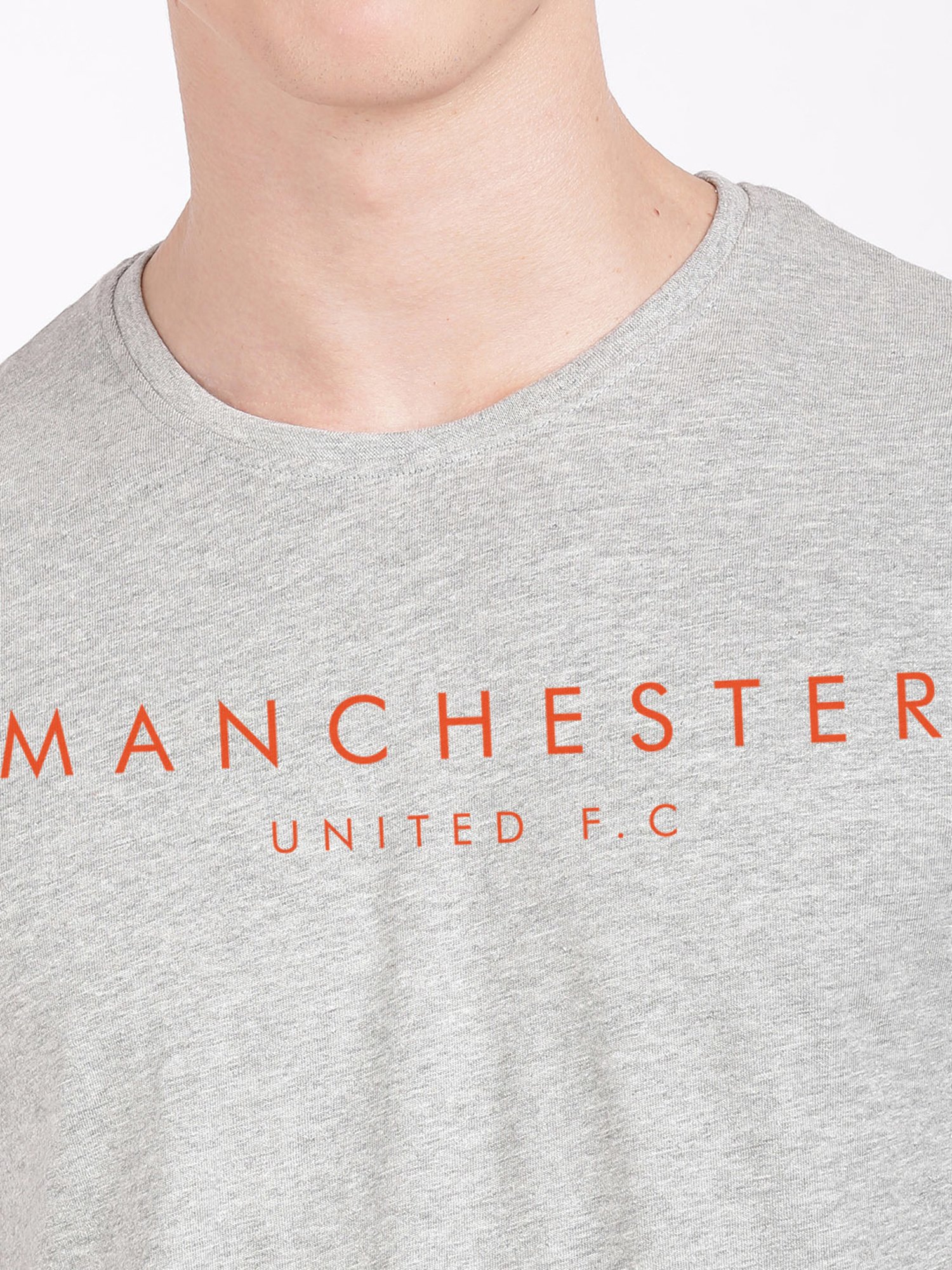 BLACK RADIO Grey Melange Slim Fit Printed Crew T-Shirt