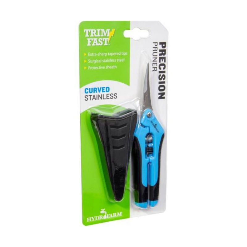 Hydrofarm HGPP400C Stainless Steel Precision Curved Blade Gardening Scissor Pruner with Holster and Safety Lock for Plants and Flower Trimming, Blue