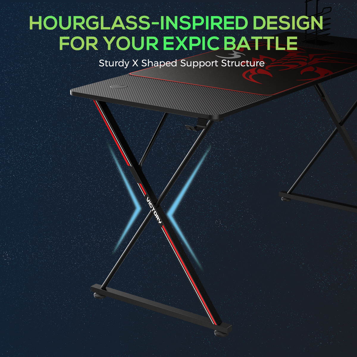 Eureka Gaming&reg; Captain X Series 55'' E-sport Desk, Home Office Gaming Computer Desk, X Shaped Gamer Workstation with Free Controller Stand, Cup Holder, Headphone Hook & Mousepad, Black